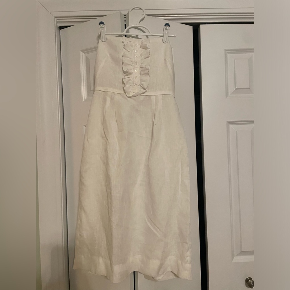White linen strapless J Crew dress
